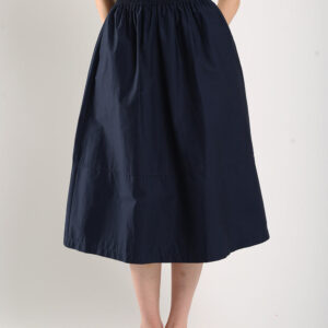 Naura Cotton Elasticized Waistband A-Line Skirts in Navy Blue