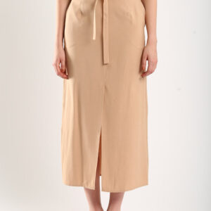 Riley Linen Midi Skirt with Sash Tie in Apricot