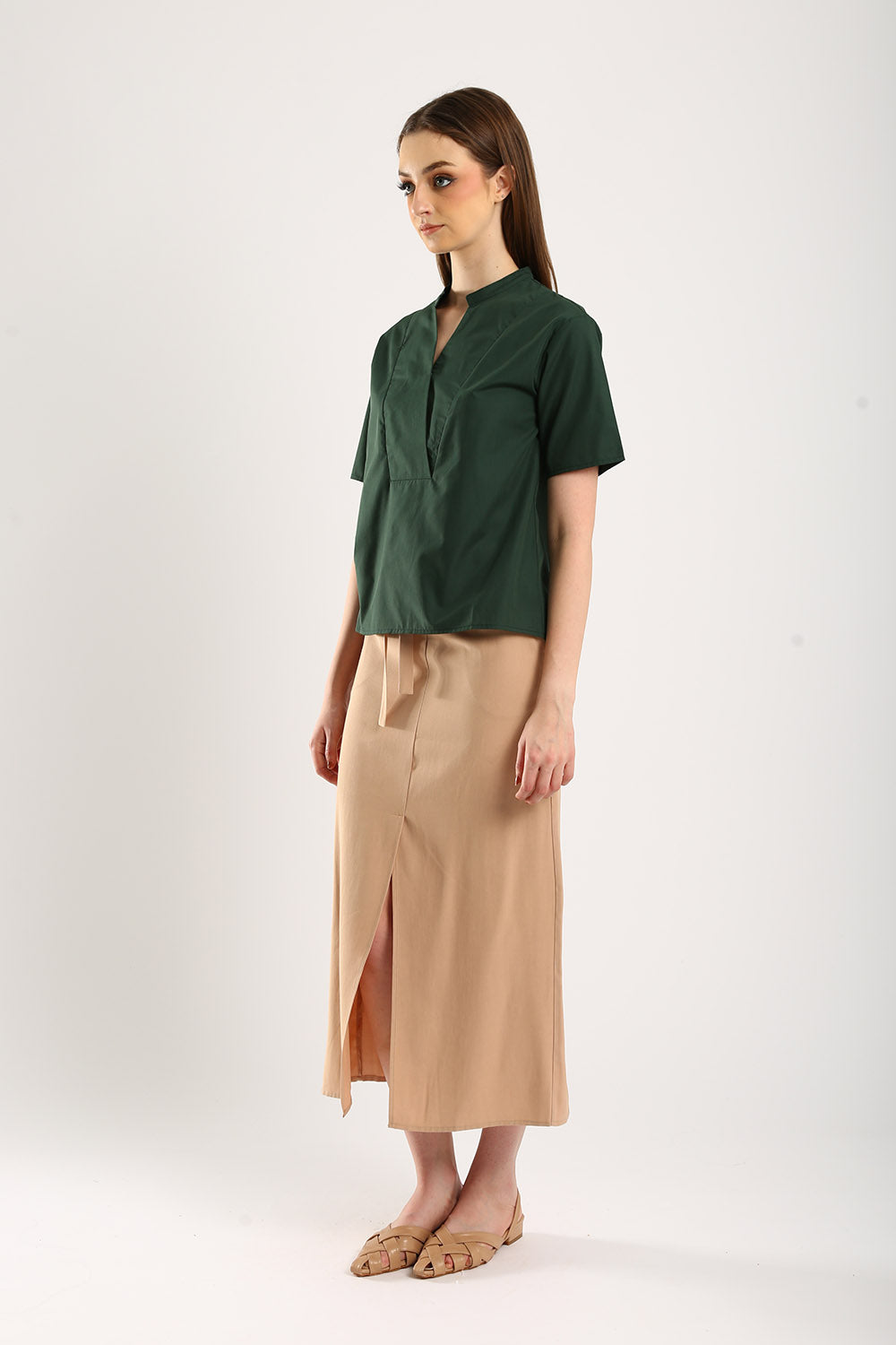 Riley Linen Midi Skirt with Sash Tie in Apricot - Image 5