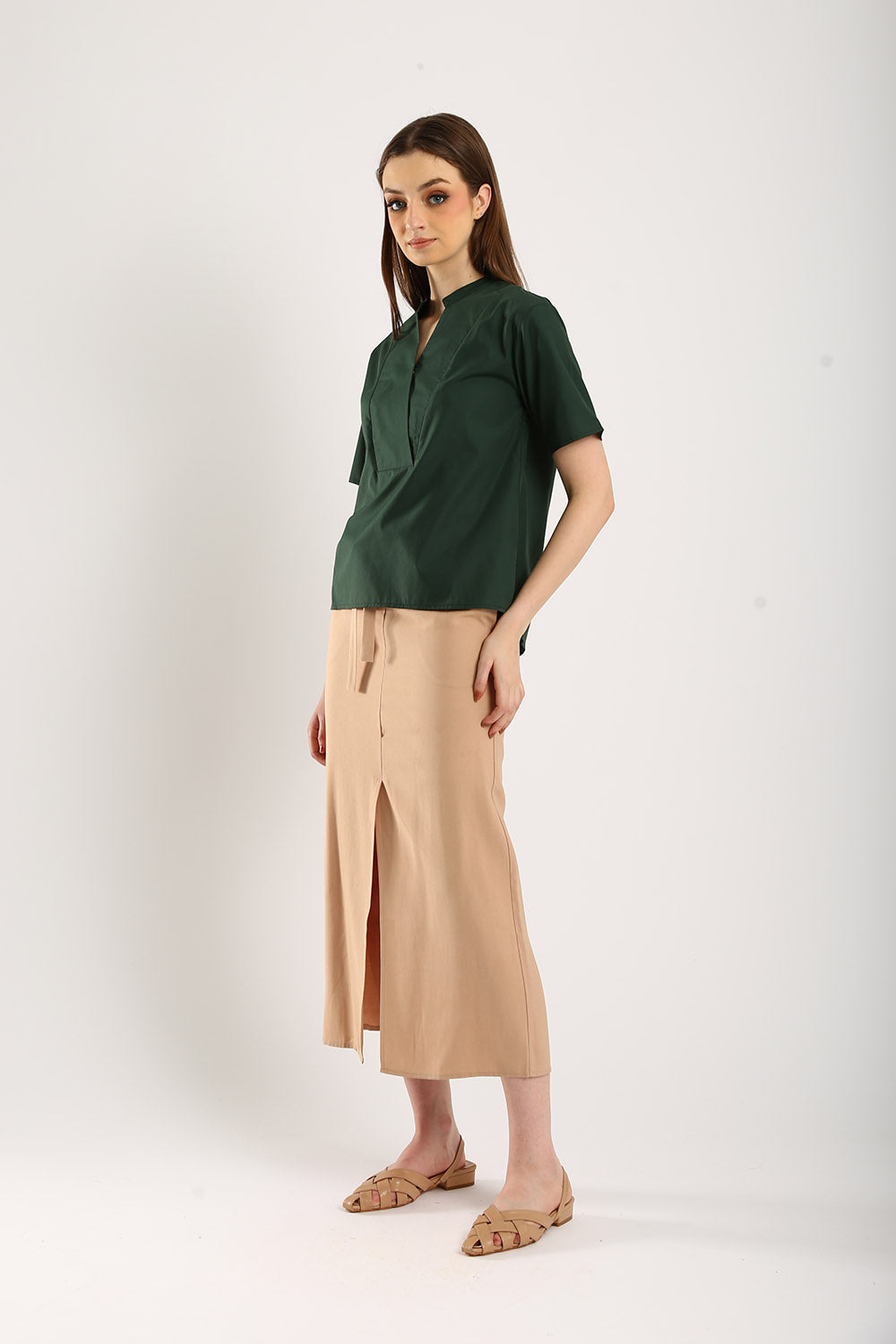 Riley Linen Midi Skirt with Sash Tie in Apricot - Image 6