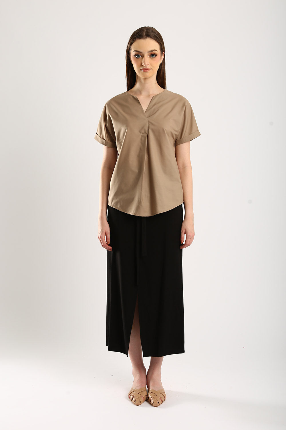 Riley Linen Midi Skirt with Sash Tie in Classic Black - Image 2