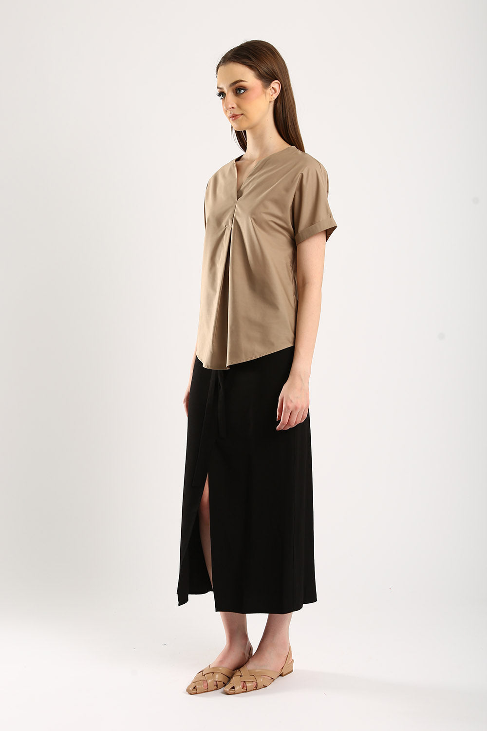 Riley Linen Midi Skirt with Sash Tie in Classic Black - Image 4