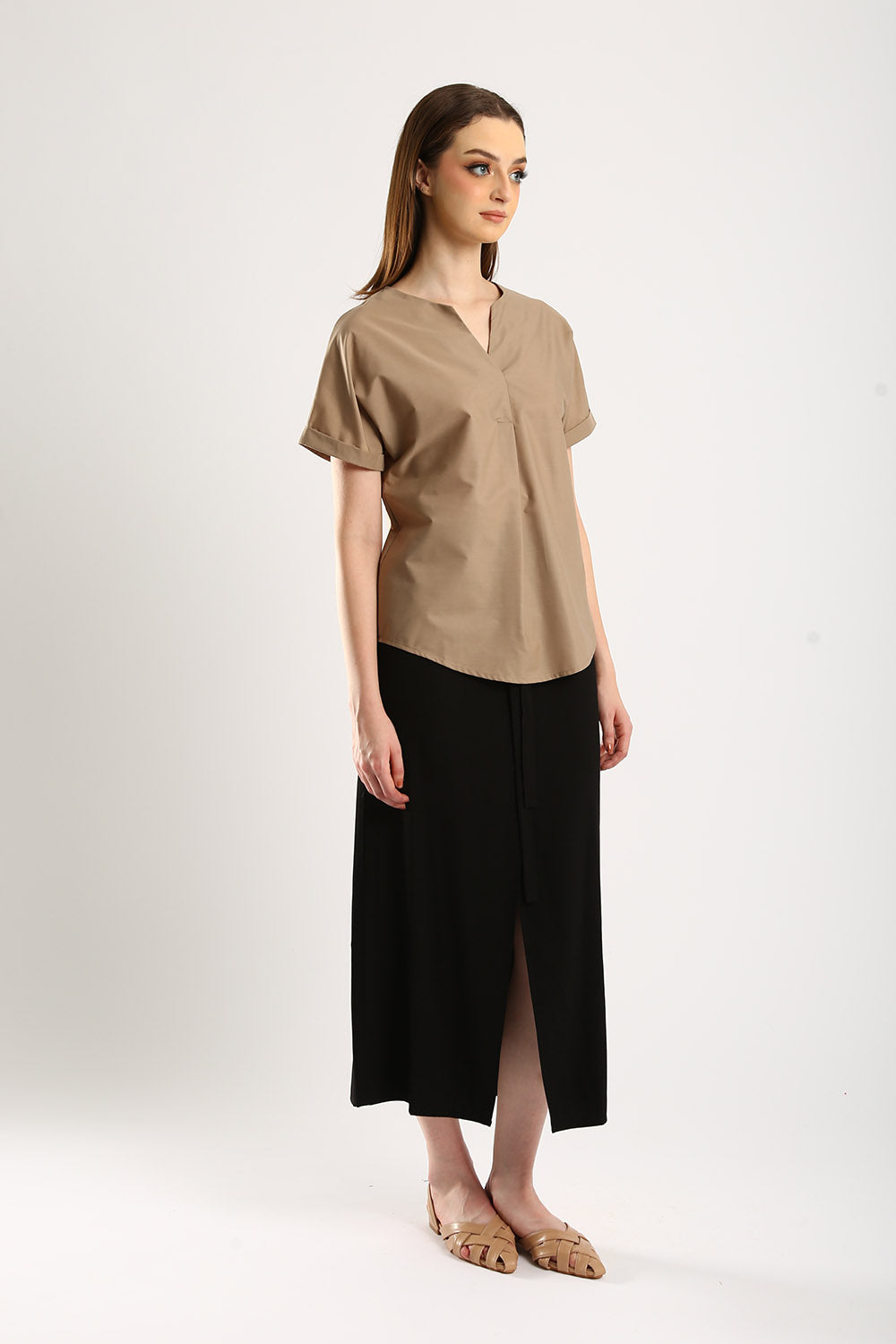 Riley Linen Midi Skirt with Sash Tie in Classic Black - Image 5