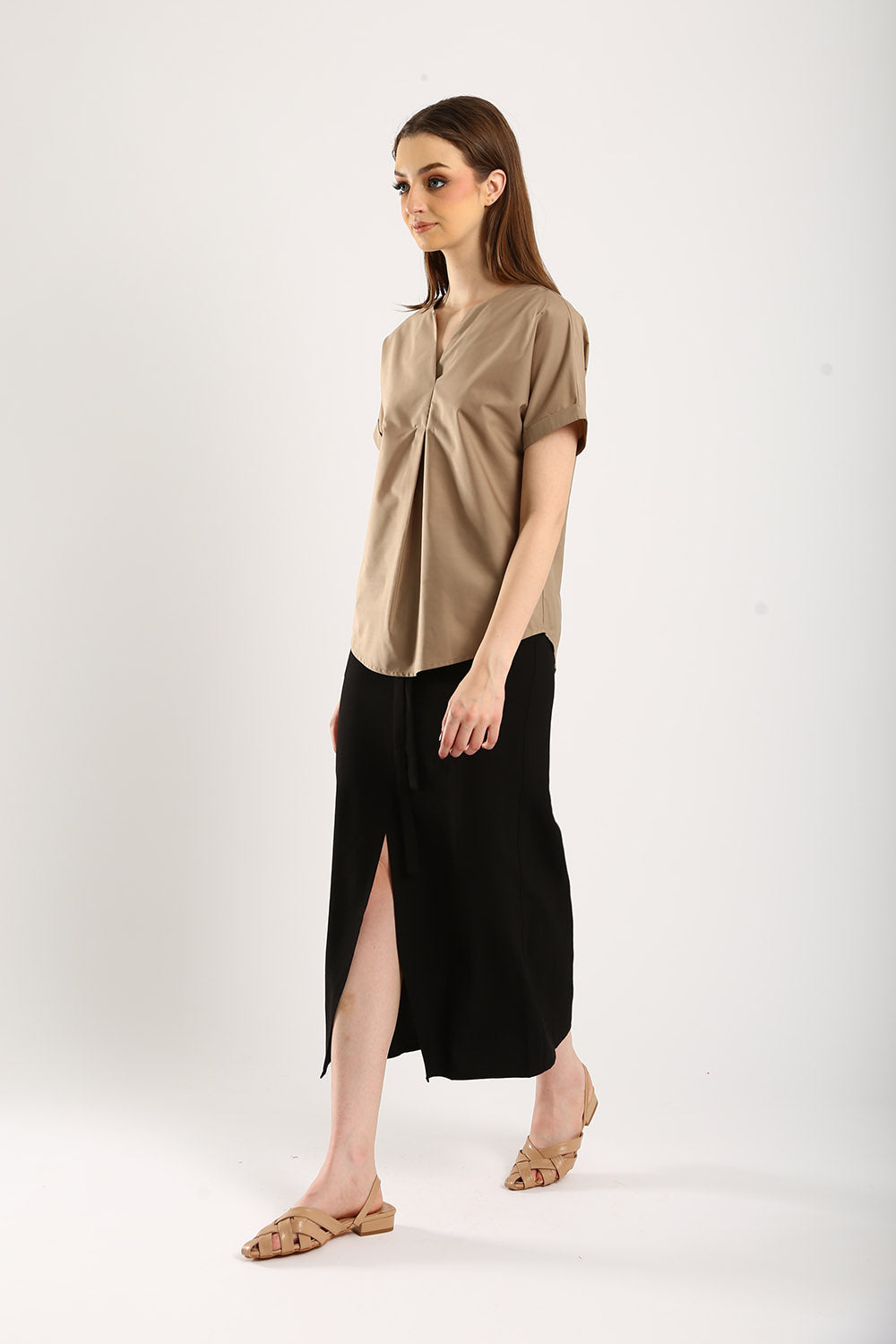 Riley Linen Midi Skirt with Sash Tie in Classic Black - Image 3